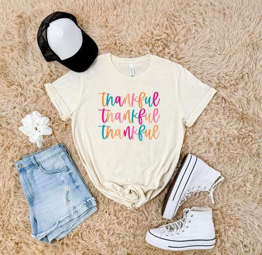 Colorful Thankful Repeat Natural Tee