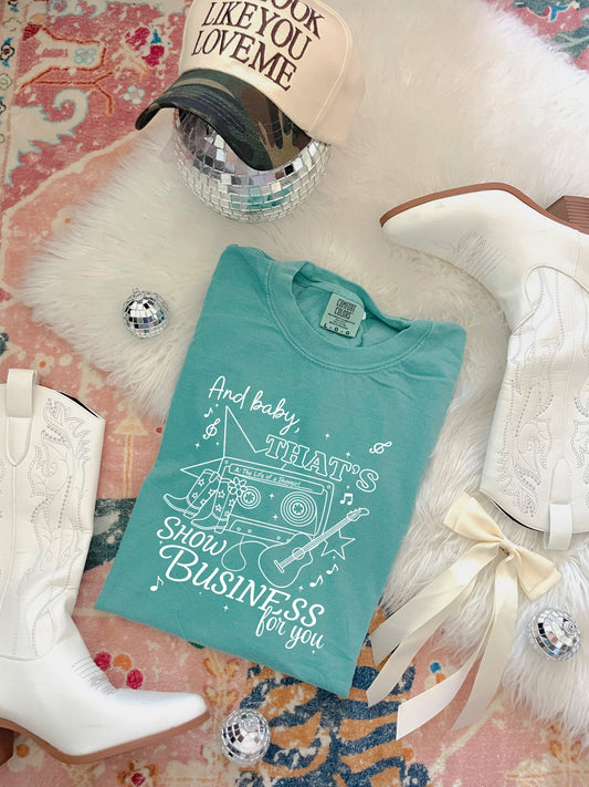 White That’s Show Business Seafoam Tee