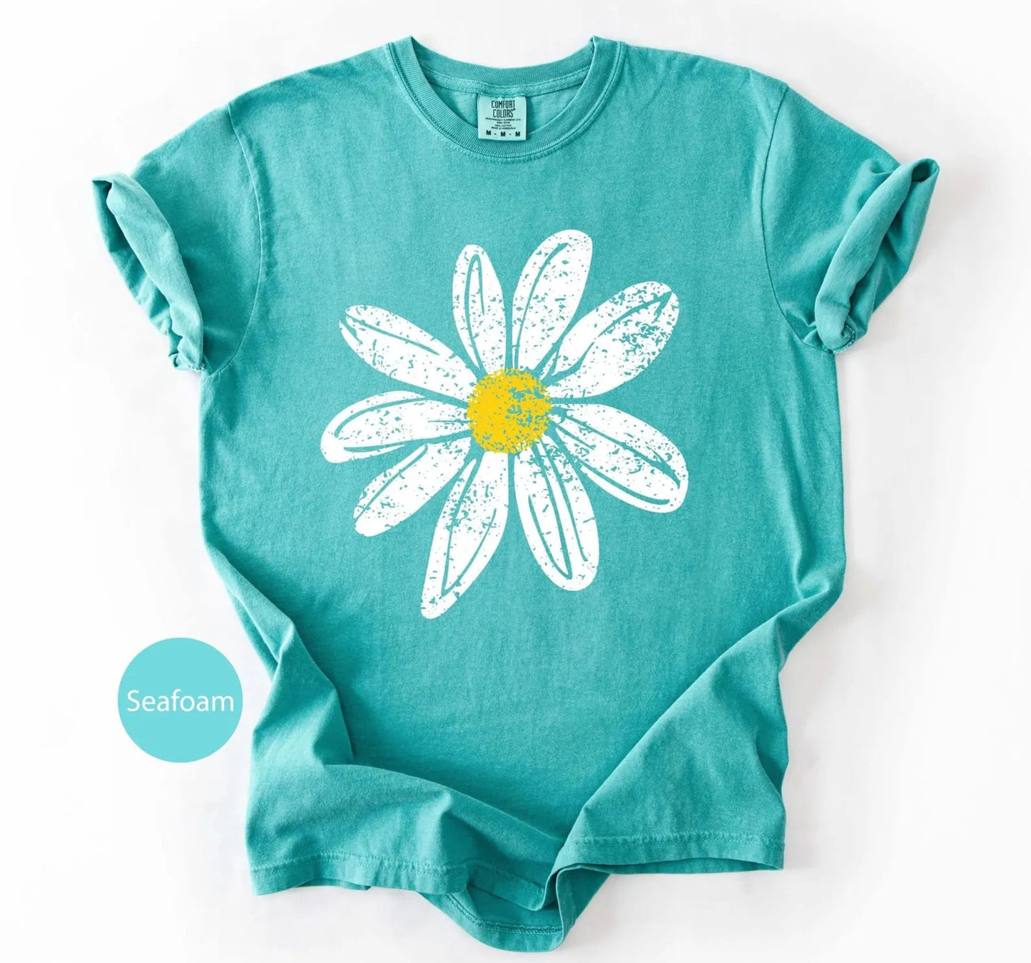 Distressed Summer Daisy Seafoam Tee