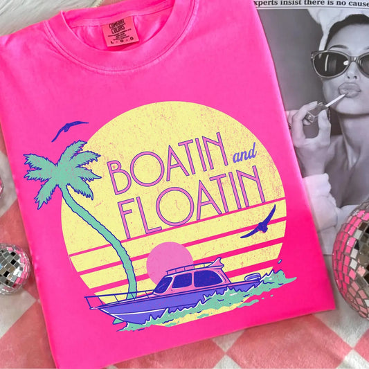 Palm Tree & Boat Neon Pink Tee