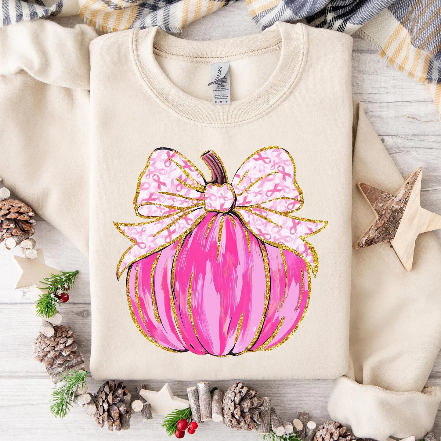Painted Pink Ribbon Bow Pumpkin Sand Sweatshirt