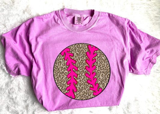 Brown Leopard Pink Laces Baseball Neon Violet Tee