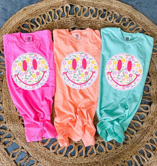 Happy Spring Floral Smilies Tee