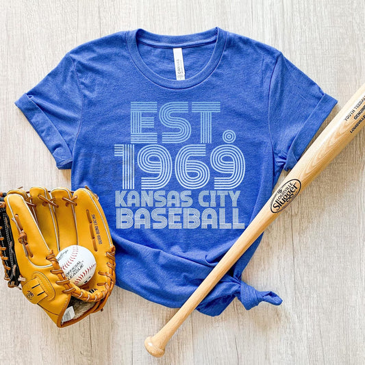 White Lined Kansas City Baseball Heather Royal Tee