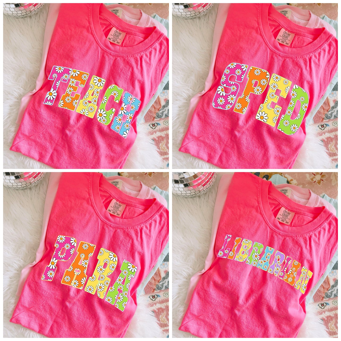 **Back To School** Floral Occupation Neon Pink Tee