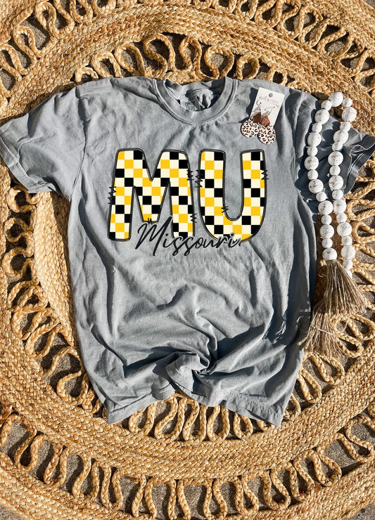 Gold & Black Checkered Grey Tee