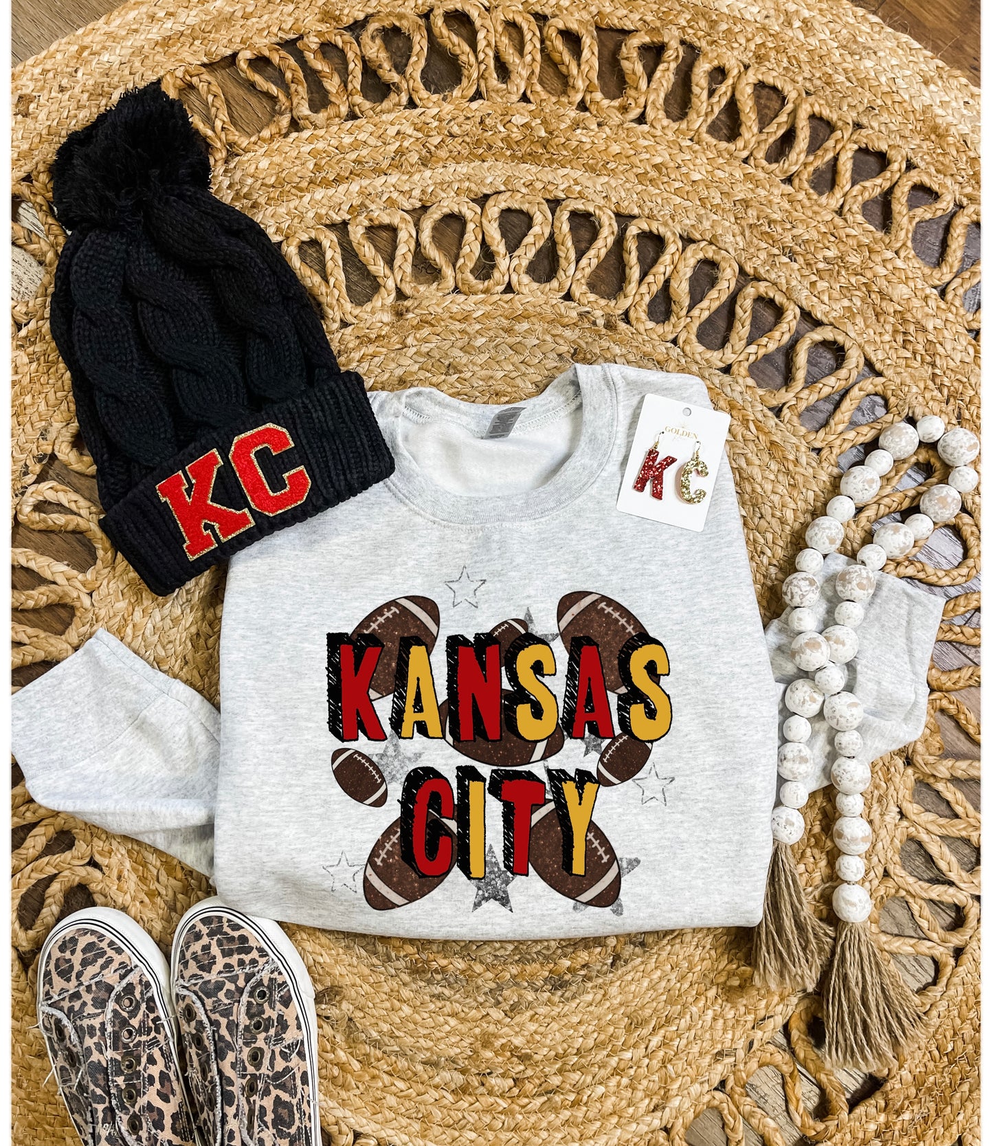 **Kansas City Block Mutiple Footballs Ash Sweatshirt