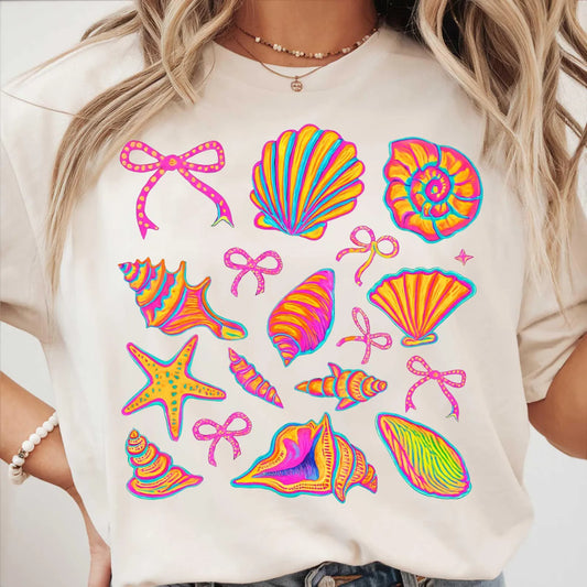 Seashells & Ribbons Collage Natural Tee