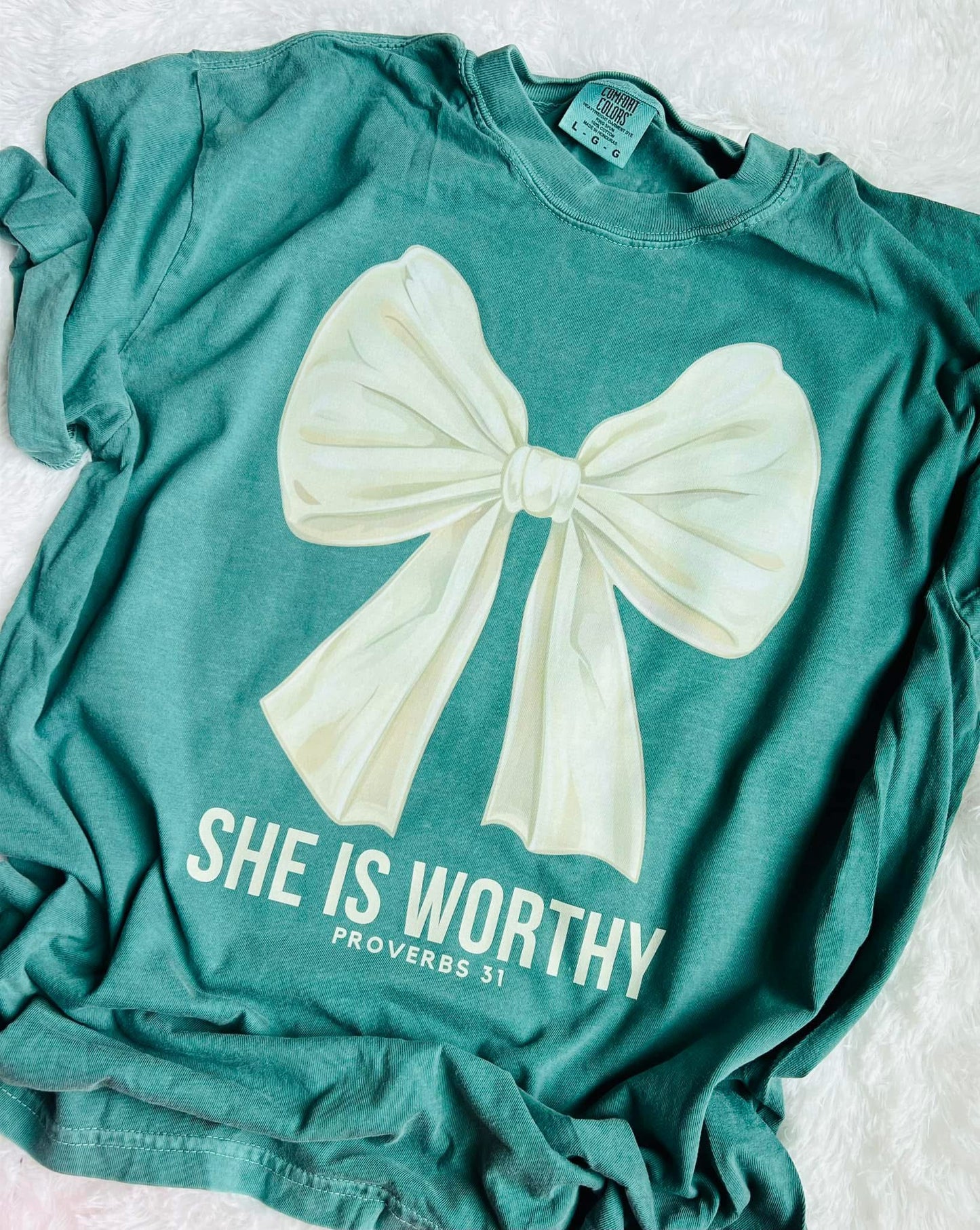 She Is Worthy Proverbs 31 Light Green Tee