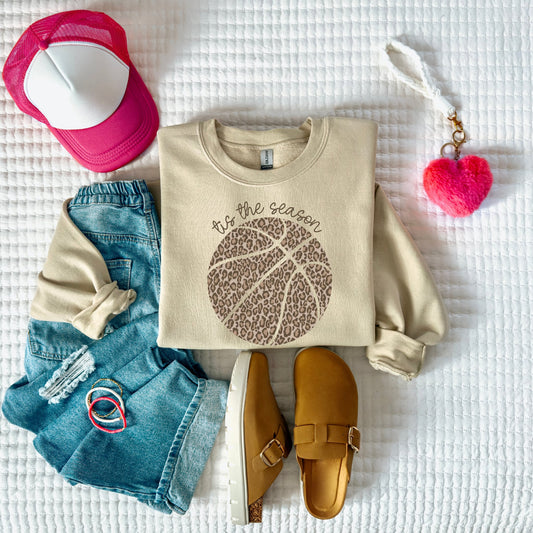 Tis The Season Leopard Basketball Sand Sweatshirt