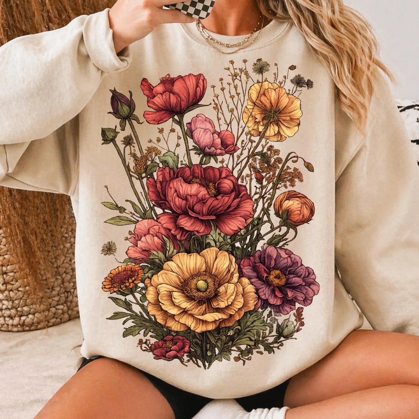 **DEAL OF THE DAY** Cozy Vintage Fall Florals Sand Sweatshirt