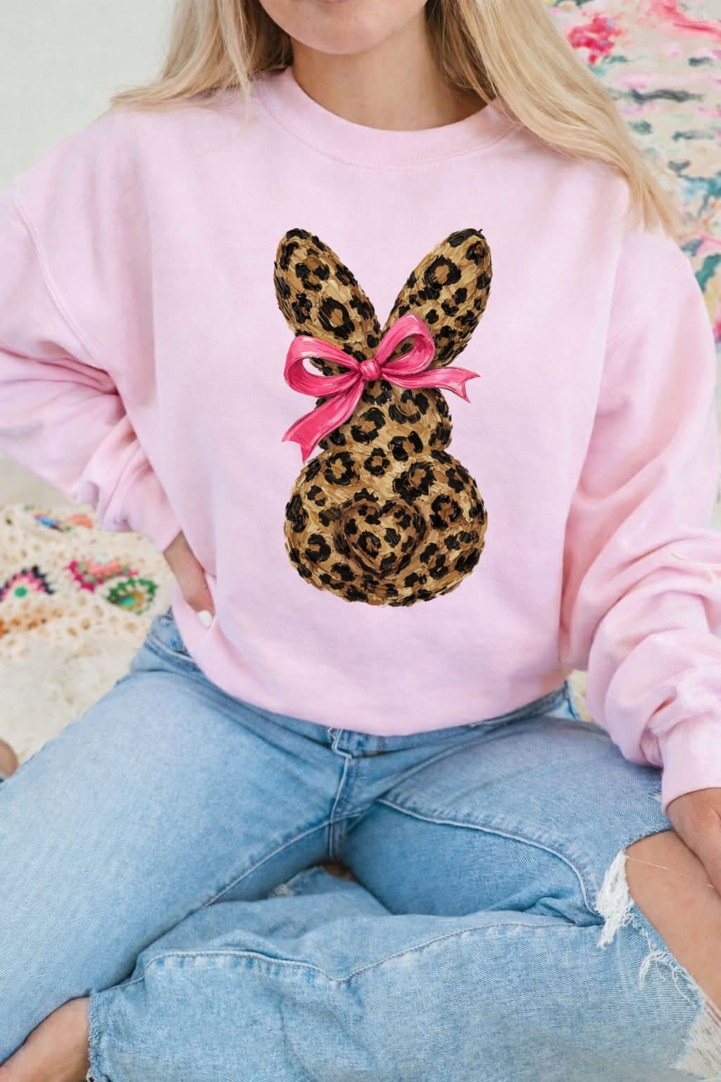 **DEAL OF THE DAY** Leopard Bunny Heart Tail Light Pink Sweatshirt