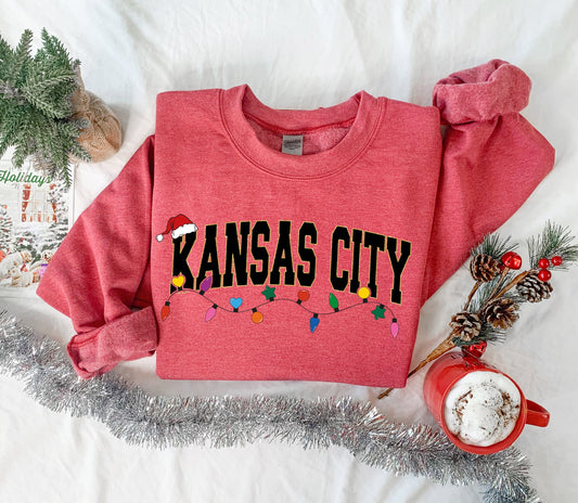 **HALFTIME DEAL** Santa Hat Kansas City Christmas Lights Heather Red Sweatshirt