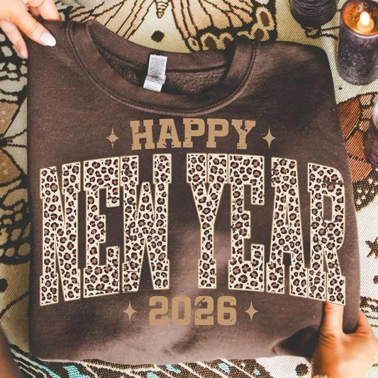 Leopard Happy New Year 2026 Chocolate Sweatshirt