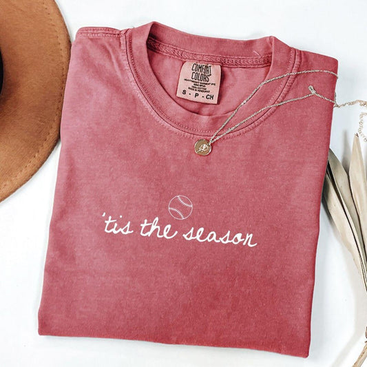 Tis The Season Baseball Crimson Tee