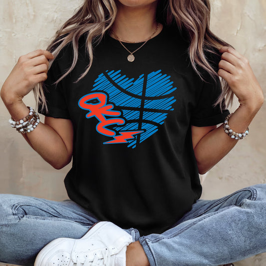 Blue Heart & Red OKC Black Tee