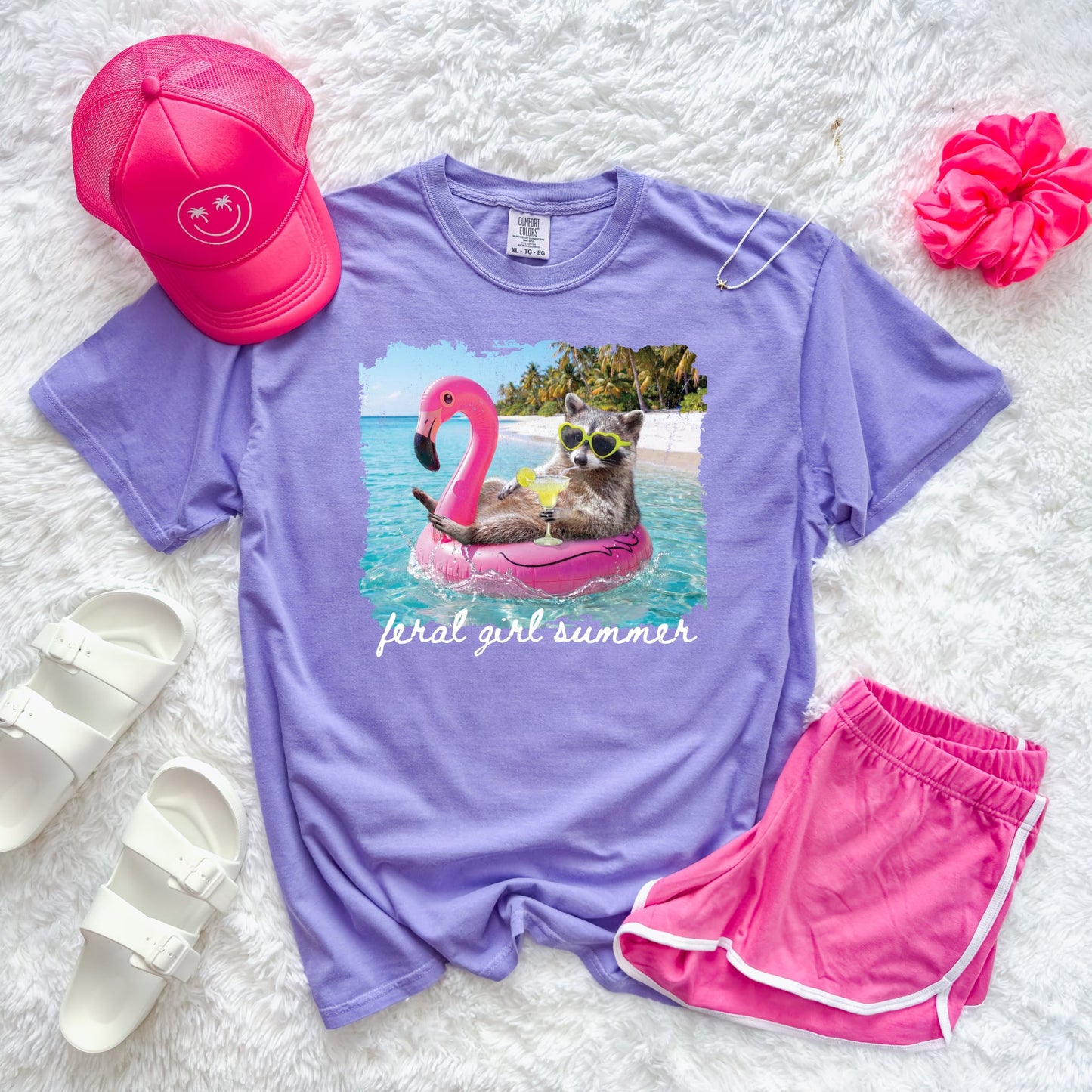 **DEAL OF THE DAY** Raccoon Floatie Feral Girl Summer Violet Tee