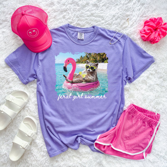 **DEAL OF THE DAY** Raccoon Floatie Feral Girl Summer Violet Tee
