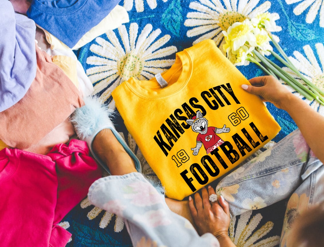 Black Distressed Gold Kansas City Football Wolf 1960 Gold Sweatshirt