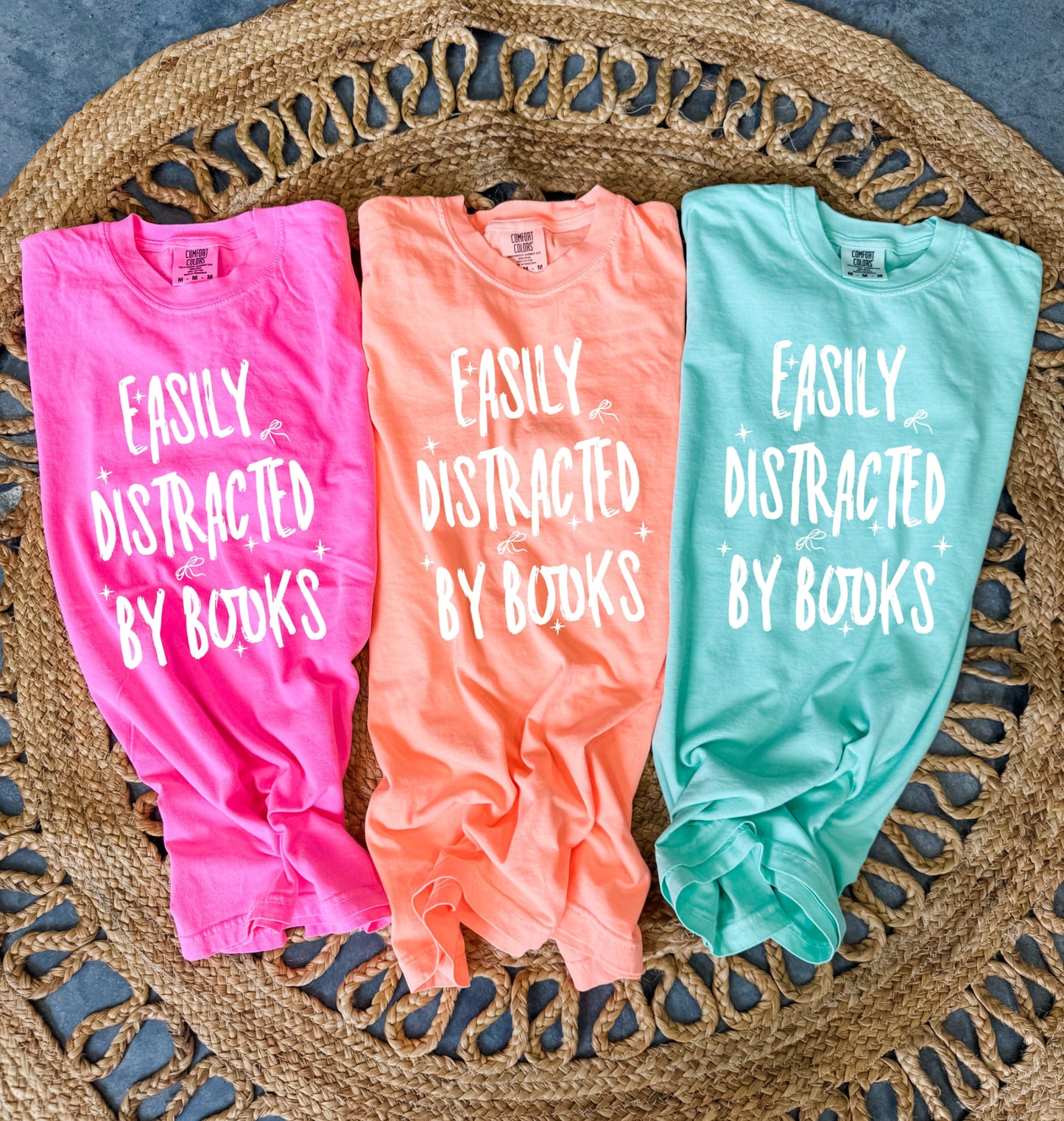 White Ink Easily Distracted By Books Tee Color Option