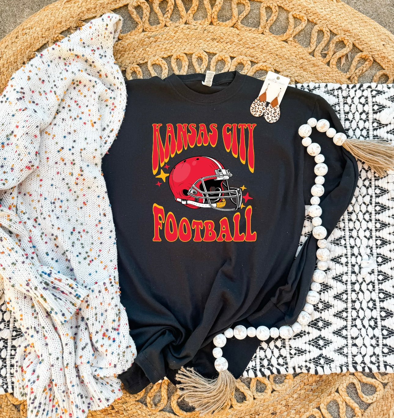 Groovy Kansas City Football Black Long Sleeve Tee