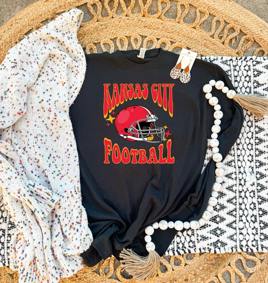 Groovy Kansas City Football Black Long Sleeve Tee