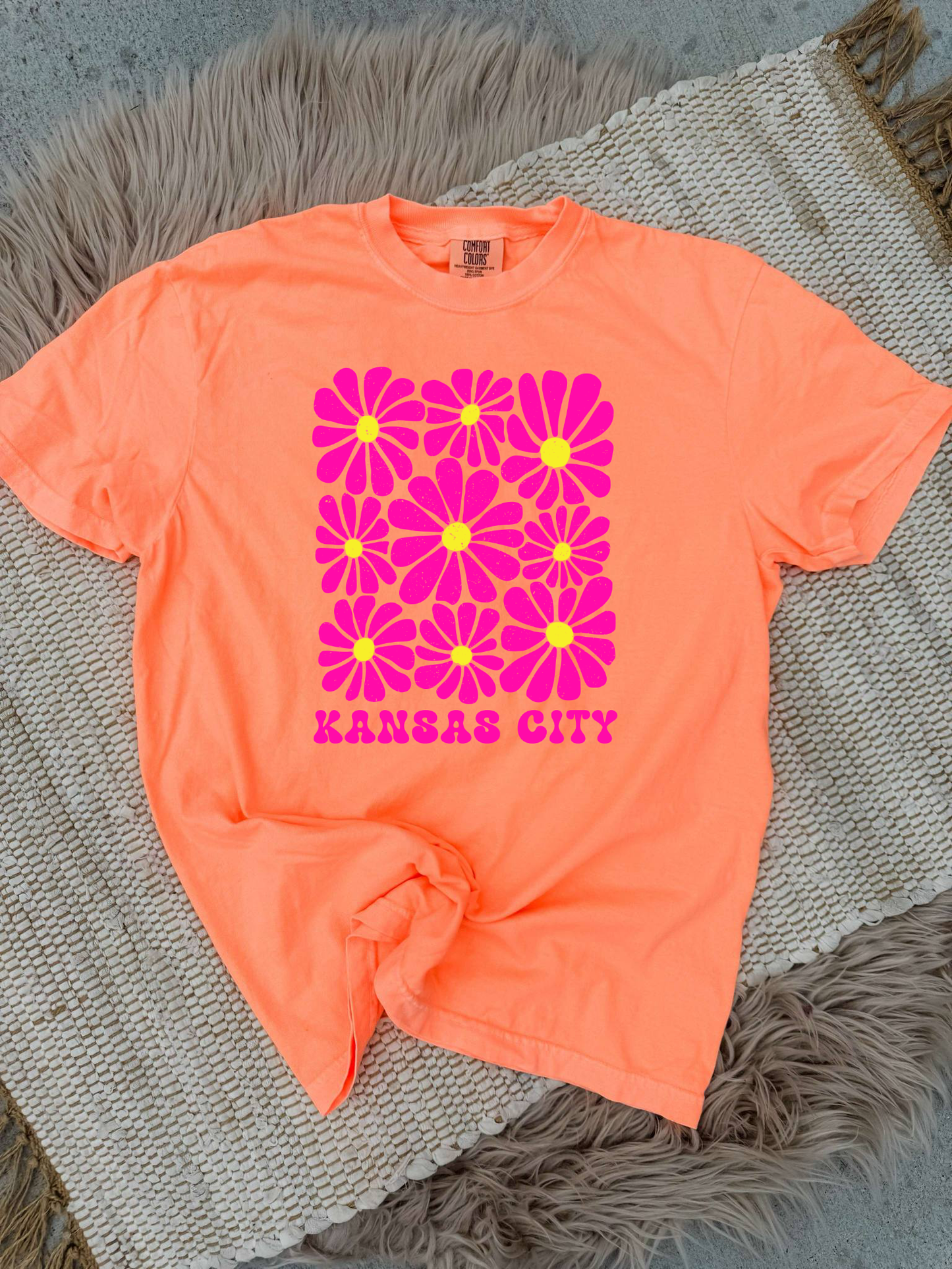 Bright Pink Kansas City Daisy Collage Neon Cantaloupe Tee