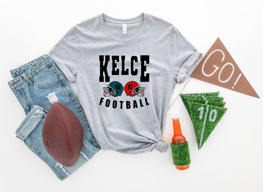 Black Kelce Football Helmets Heather Grey Tee