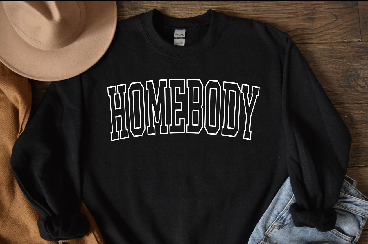 White Outline Homebody Black Sweatshirt