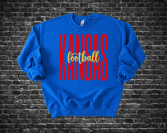 Tall Red & Yellow Kansas Football Script Royal Blue Options