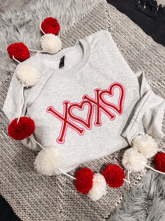 **EMBROIDERED PUFF** Red & Pink XOXO Ash Sweatshirt