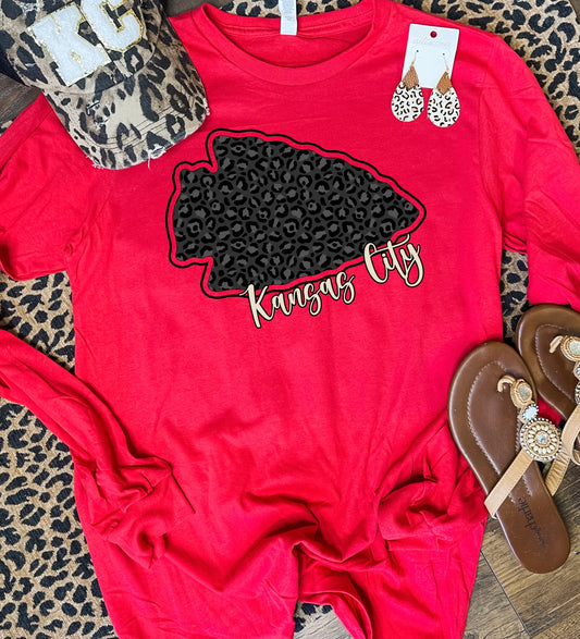 Black Leopard Arrowhead Red Long Sleeve Tee