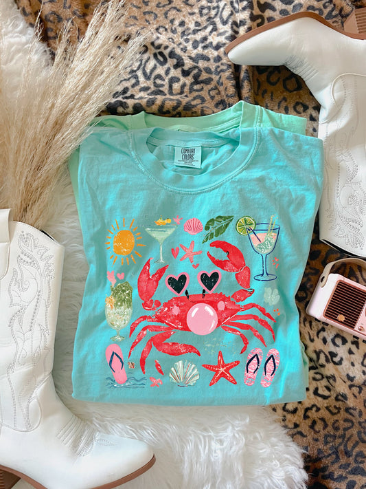 Crab Collage Chalky Mint Tee
