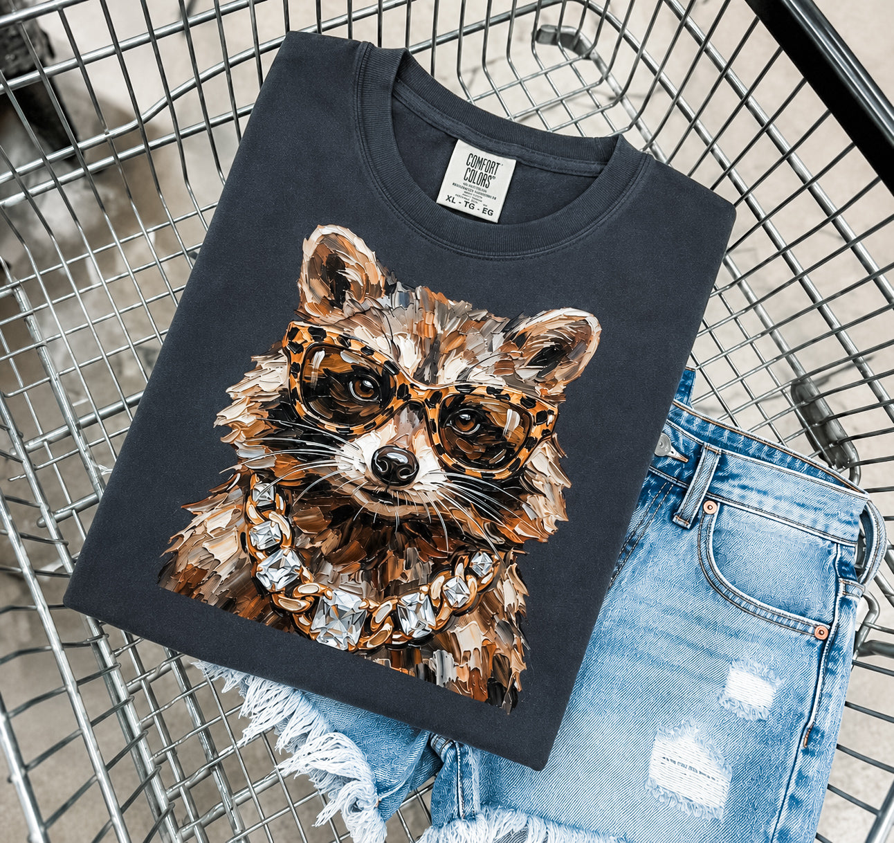 **DEAL OF THE DAY** Glam Raccoon Black Tee