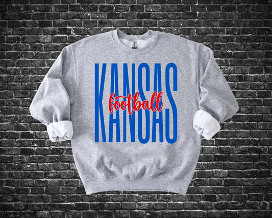 Tall Red & Blue Kansas Football Script Royal Blue Options