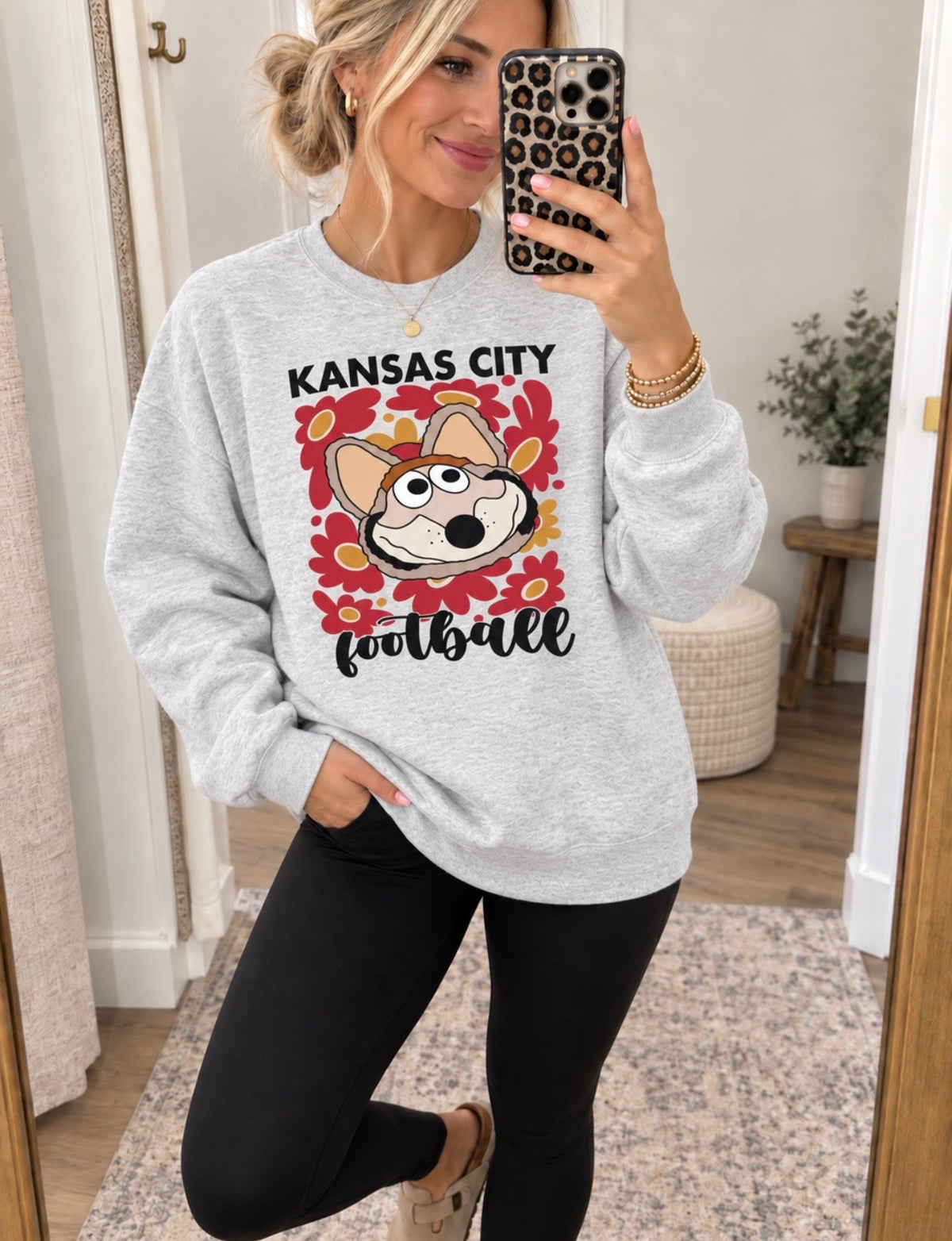**HALFTIME DEAL** Kansas City Football Red & Gold Daisies Ash Sweatshirt