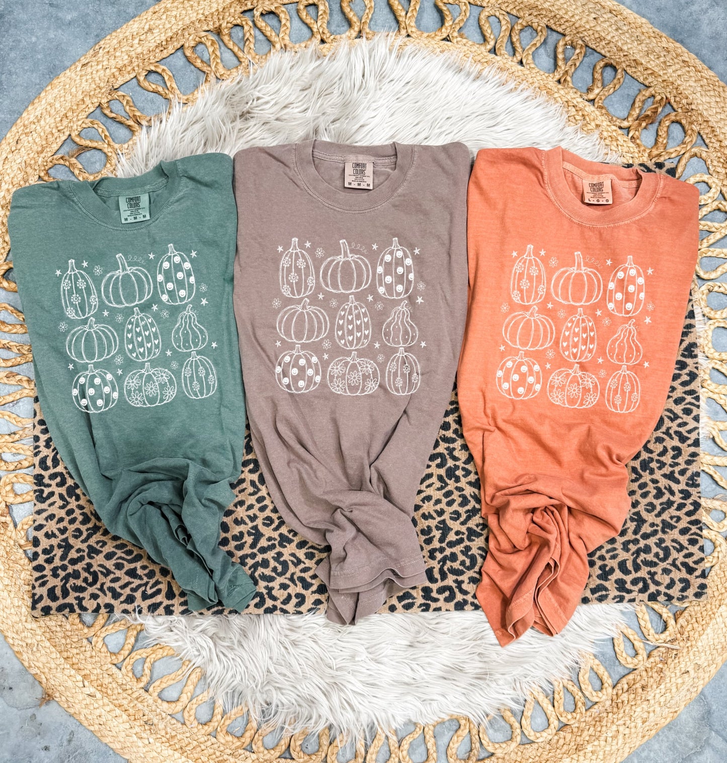 White Doodle Pumpkins Collage Tee Option