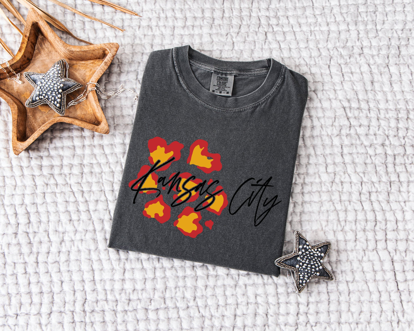 **HALFTIME DEAL** Red Gold Kansas City Fan Spirit Wear Leopard Pepper Tee