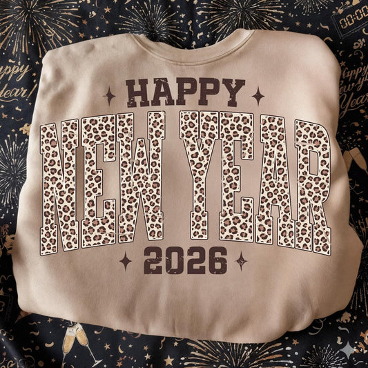 Leopard Happy New Year 2026 Sand Sweatshirt