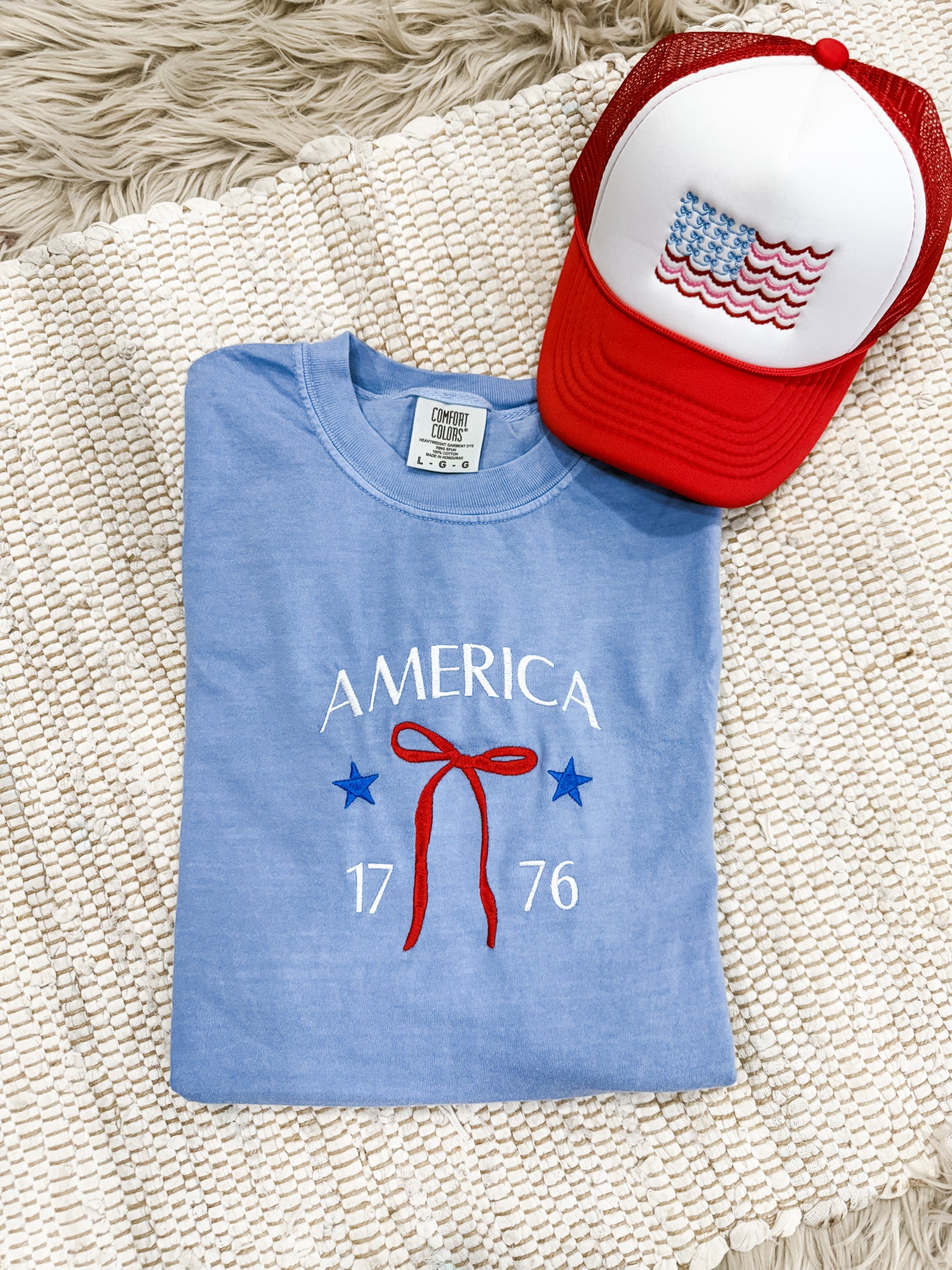*EMBROIDERED* America Bow 1776 Washed Denim Tee