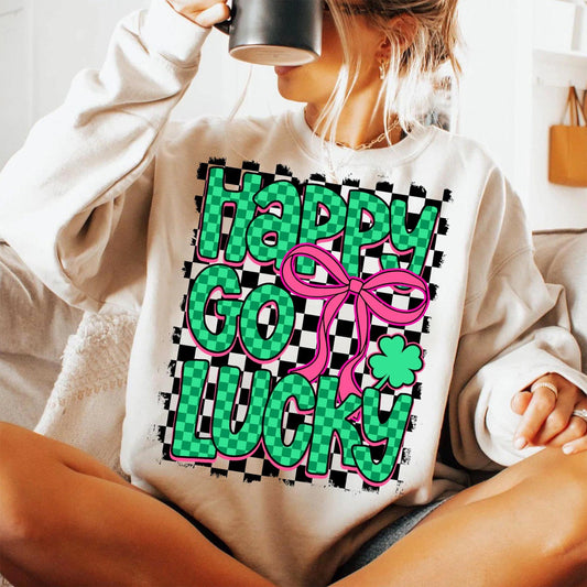 Green Checkered Happy Go Lucky Sand Sweatshirt