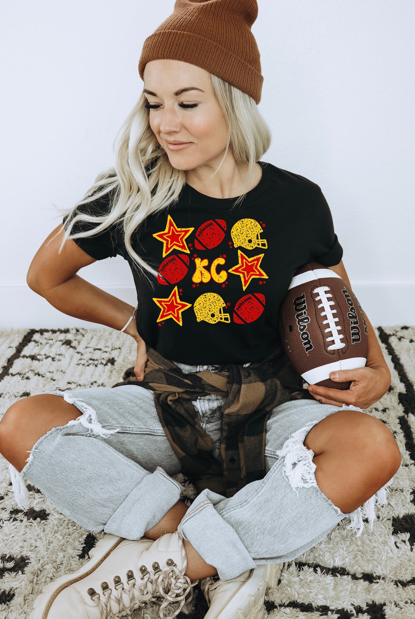 Helmet Football KC Stars Collage Black Tee