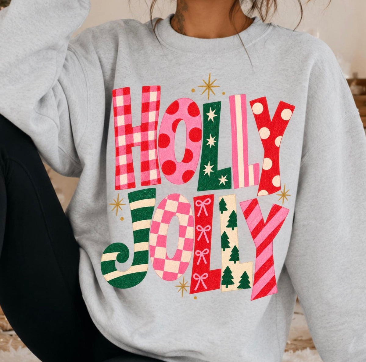 Christmas Pattern Holly Jolly Ash Sweatshirt