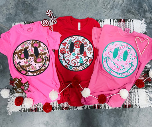 **CHRISTMAS IN JULY** Christmas Smilies Short Sleeve T-Shirt Option
