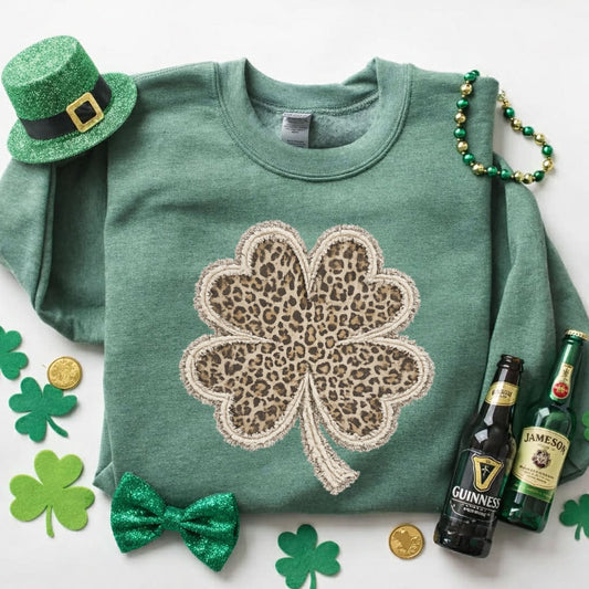 Leopard Shamrock Heather Green Sweatshirt