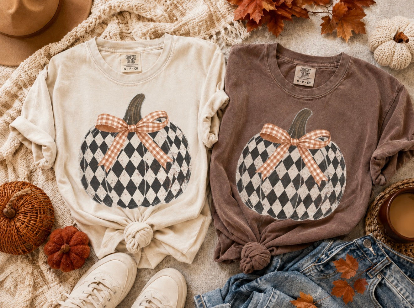 Black Checkered Bow Pumpkin Tee
