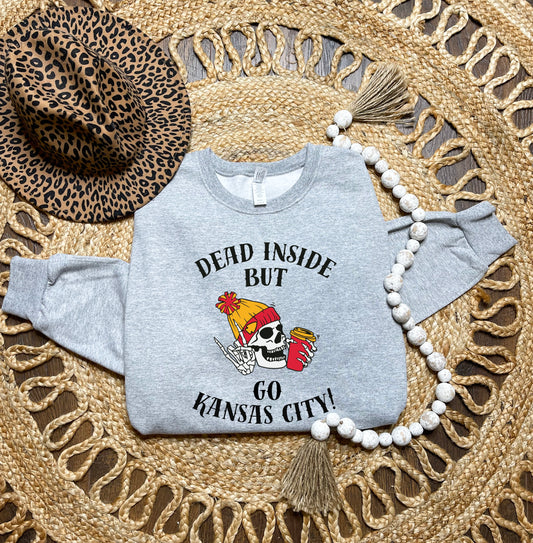 **HALFTIME DEAL** Dead Inside But Go Kansas City Sports Grey Sweatshirt
