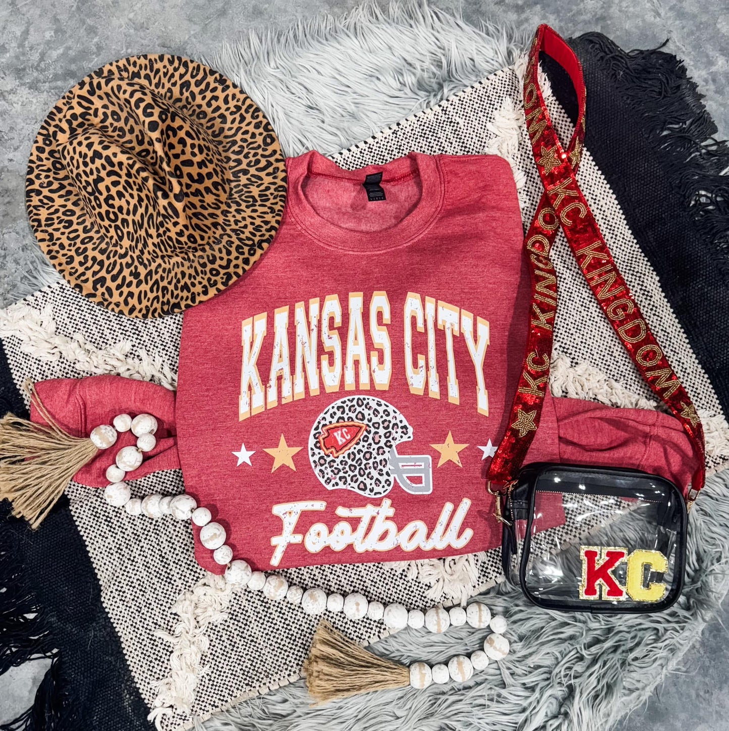 **DEAL OF THE DAY** Kansas City Football Stars & Helmet Heather Red Sweatshirt
