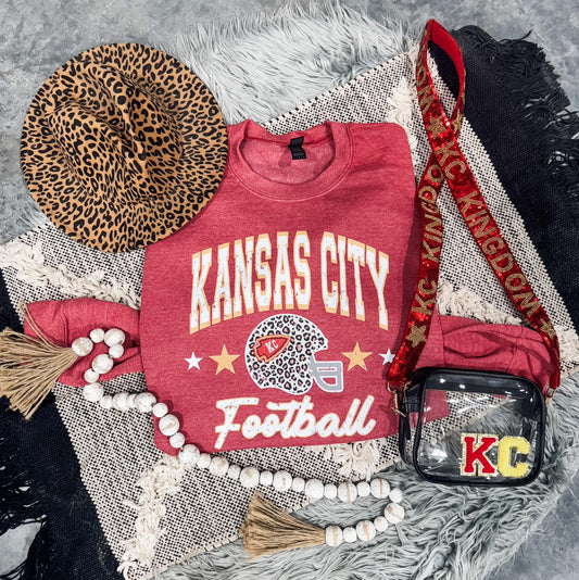 **DEAL OF THE DAY** Kansas City Football Stars & Helmet Heather Red Sweatshirt