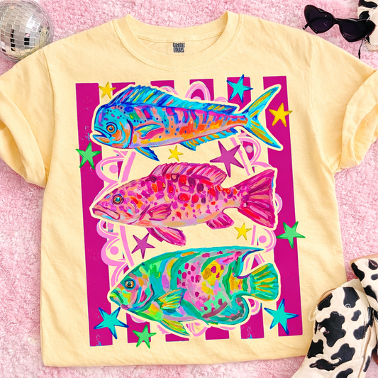 Preppy Striped Colorful Fish Banana Tee
